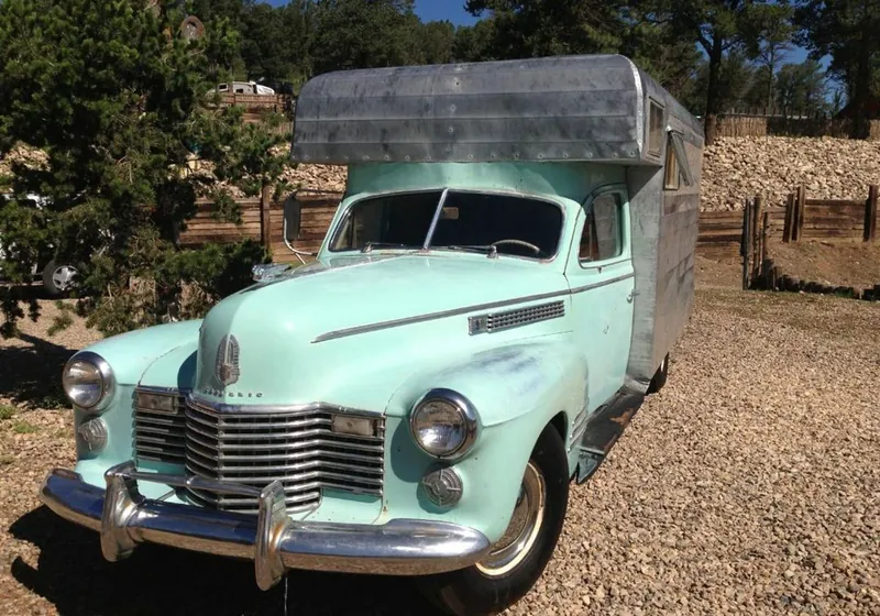The park's vintage mint-green 1941 Cadillac camper