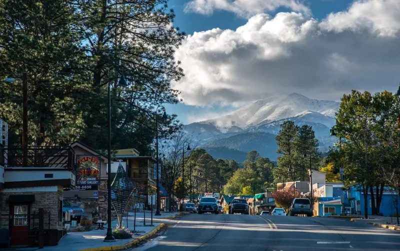 Shops and restaurants along a Midtown Ruidoso street