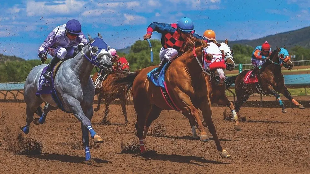 Horses racing down the track at Ruidoso Downs